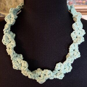 Beautiful Soft Hand Crocheted Twisted Cotton NECKLACE  in Turquoise Blue